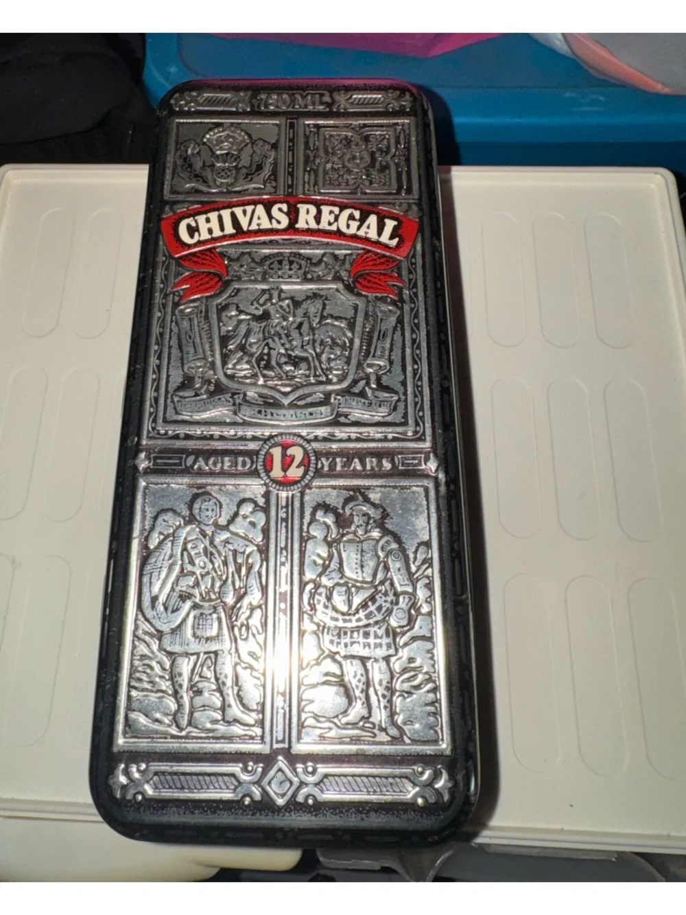 Empty vintage Chivas Regal tin box